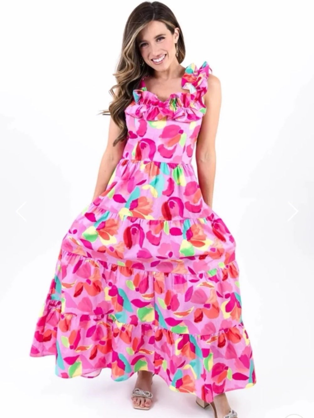 Peach Love California Blooming Affair Floral Print Back-Tie Maxi Dress Sz Large - Picture 6 of 12